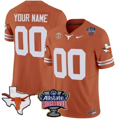 Custom Texas Longhorns Jersey Name and Number Sugar Bowl Patch Football Texas Orange 8 Custom Texas Longhorns Jersey Name and Number Sugar Bowl Patch Football Texas Orange