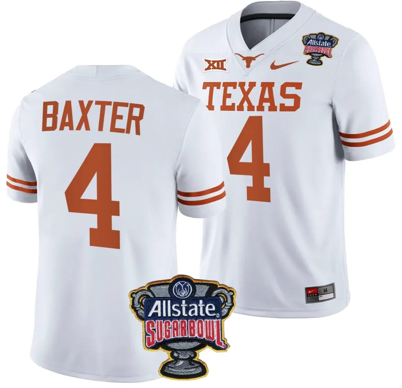 CJ Baxter Jersey #4 Texas Longhorns Allstate Sugar Bowl Patch 2024 College Football White 1 CJ Baxter Jersey #4 Texas Longhorns Allstate Sugar Bowl Patch 2024 College Football White