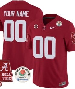 Custom Alabama Crimson Jersey Name and Number Rose Bowl Patch Football Crimson