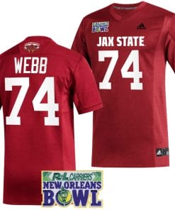 Clay Webb Jersey #74 Jacksonville State Gamecocks 2023 New Orleans Bowl Patch Football Red
