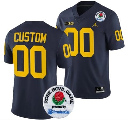 Custom Michigan Wolverines Jersey Name and Number Rose Bowl Game 2024 Patch College Football Playoff Navy