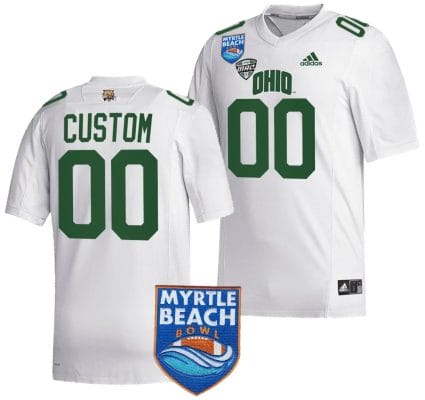 Custom Ohio Bobcats Jersey Name and Number 2023 Myrtle Beach Bowl Patch MVP White 8 Custom Ohio Bobcats Jersey Name and Number 2023 Myrtle Beach Bowl Patch MVP White