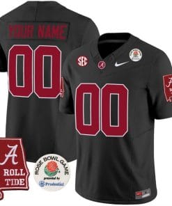 Custom Alabama Crimson Jersey Name and Number Rose Bowl Patch Football Black