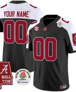 Custom Alabama Crimson Jersey Name and Number Rose Bowl Patch Football Black Alternate