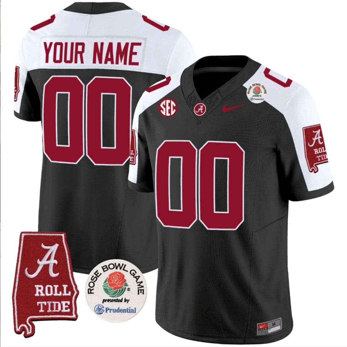 Custom Alabama Crimson Jersey Name and Number Rose Bowl Patch Football Black Alternate 1 Custom Alabama Crimson Jersey Name and Number Rose Bowl Patch Football Black Alternate