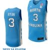 Cormac Ryan Jersey #3 North Carolina Tar Heels Replica College Basketball 2023-24 Blue