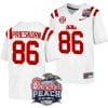 Caden Prieskorn Jersey #86 Ole Miss Rebels Peach Bowl Patch 2024 College Football White 4 Caden Prieskorn Jersey #86 Ole Miss Rebels Peach Bowl Patch 2024 College Football White