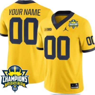 Custom Michigan Wolverines Jersey Name and Number 2023 Big Ten Champions Patch Maize 8 Custom Michigan Wolverines Jersey Name and Number 2023 Big Ten Champions Patch Maize