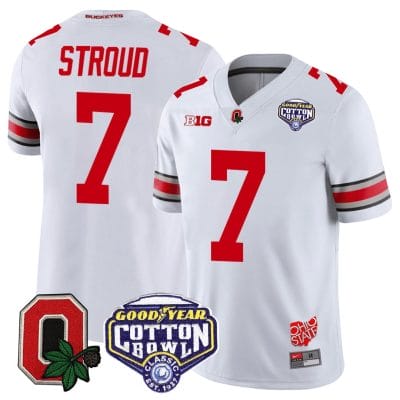 CJ Stroud Jersey #7 Ohio State Buckeyes Good Year Cotton Bowl Patch Football White 8 CJ Stroud Jersey #7 Ohio State Buckeyes Good Year Cotton Bowl Patch Football White