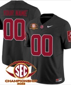Custom Alabama Crimson Jersey Name and Number SEC Championship 2023 Patch Basic Football Black