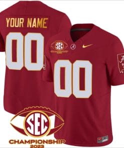 Custom Alabama Crimson Jersey Name and Number SEC Championship 2023 Patch Gold Football Crimson