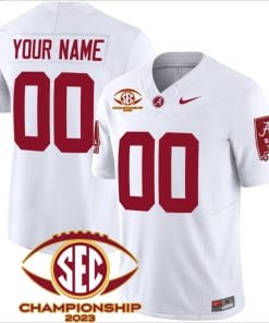 Custom Alabama Crimson Jersey Name and Number SEC Championship 2023 Patch Basic Football White
