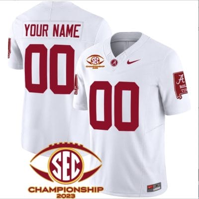 Custom Alabama Crimson Jersey Name and Number SEC Championship 2023 Patch Basic Football White 8 Custom Alabama Crimson Jersey Name and Number SEC Championship 2023 Patch Basic Football White