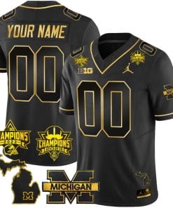 Custom Michigan Wolverines Jersey Name and Number 2023 Big Ten Back to Back Champions Patch Black Gold