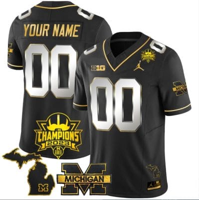 Custom Michigan Wolverines Jersey Name and Number 2023 Big Ten Champions Patch Black Limited