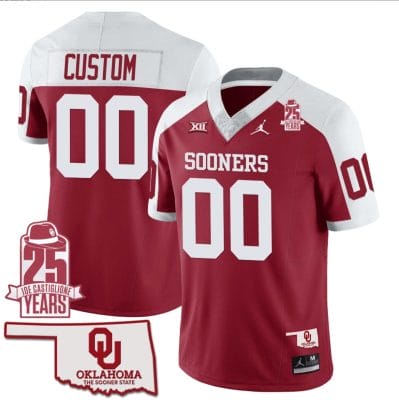 Custom Oklahoma Sooners Jersey Name and Number 25th Anniversary Patch Football Alternate Red