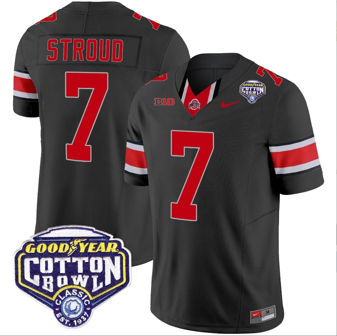 CJ Stroud Jersey #7 Ohio State Buckeyes Cotton Bowl Patch Vapor Football Black 1 CJ Stroud Jersey #7 Ohio State Buckeyes Cotton Bowl Patch Vapor Football Black