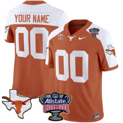 Custom Texas Longhorns Jersey Name and Number Sugar Bowl Patch Football Orange Alternate 8 Custom Texas Longhorns Jersey Name and Number Sugar Bowl Patch Football Orange Alternate