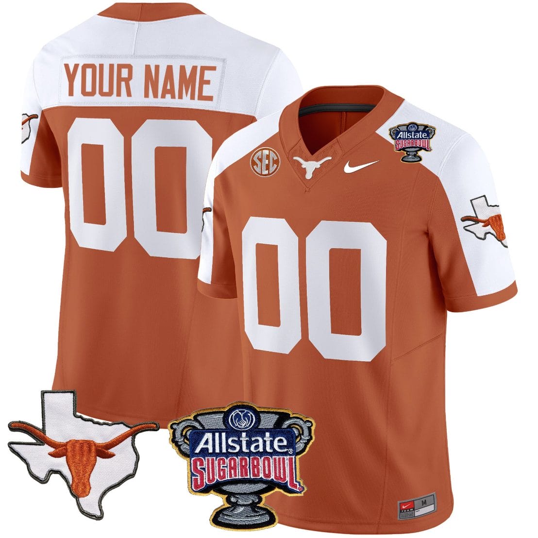 Custom Texas Longhorns Jersey Name and Number Sugar Bowl Patch Football Orange Alternate 1 Custom Texas Longhorns Jersey Name and Number Sugar Bowl Patch Football Orange Alternate