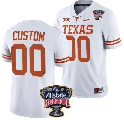 Custom Texas Longhorns Jersey Name and Number Allstate Sugar Bowl Patch 2024 College Football White 8 Custom Texas Longhorns Jersey Name and Number Allstate Sugar Bowl Patch 2024 College Football White