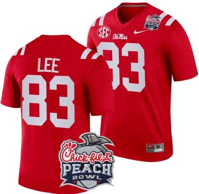 Cayden Lee Jersey #83 Ole Miss Rebels Peach Bowl Patch 2024 College Football Red