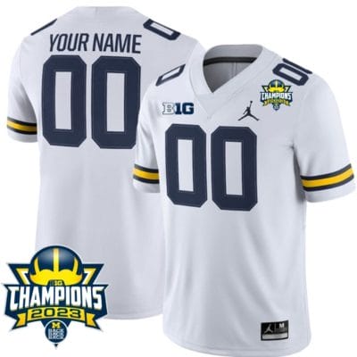 Custom Michigan Wolverines Jersey Name and Number 2023 Big Ten Champions Patch White 8 Custom Michigan Wolverines Jersey Name and Number 2023 Big Ten Champions Patch White
