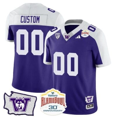 Custom Washington Huskies Jersey Name and Number Alamo Bowl Patch Football Alternate