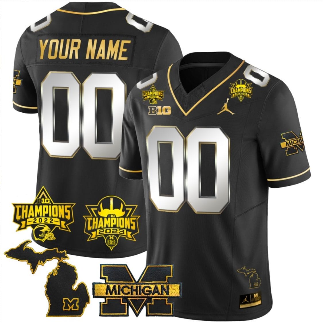 Custom Michigan Wolverines Jersey Name and Number 2023 Big Ten Back to Back Champions Patch Black Limited 1 Custom Michigan Wolverines Jersey Name and Number 2023 Big Ten Back to Back Champions Patch Black Limited