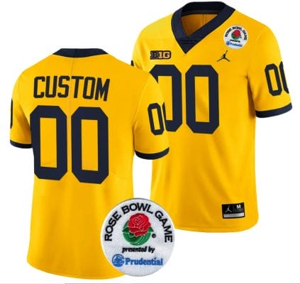 Custom Michigan Wolverines Jersey Name and Number Rose Bowl Game 2024 Patch College Football Playoff Maize