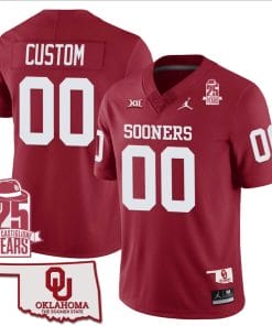 Custom Oklahoma Sooners Jersey Name and Number 25th Anniversary Patch Football Red