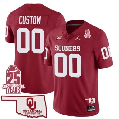 Custom Oklahoma Sooners Jersey Name and Number 25th Anniversary Patch Football Red