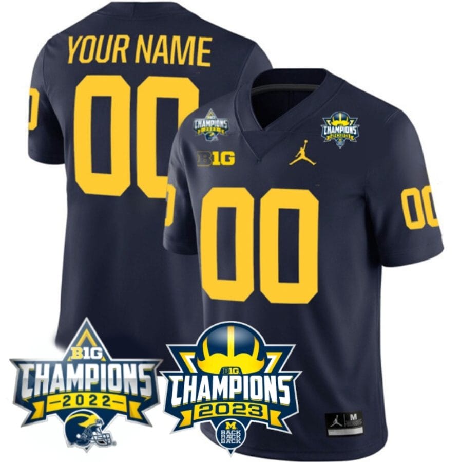 Custom Michigan Wolverines Jersey Name and Number 2023 Big Ten Back to Back Champions Patch Navy 1 Custom Michigan Wolverines Jersey Name and Number 2023 Big Ten Back to Back Champions Patch Navy