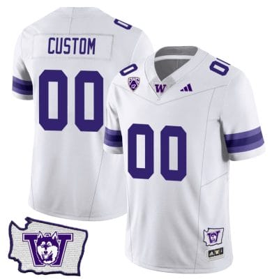 Custom Washington Huskies Jersey Name and Number Washington Map Patch Football White 8 Custom Washington Huskies Jersey Name and Number Washington Map Patch Football White