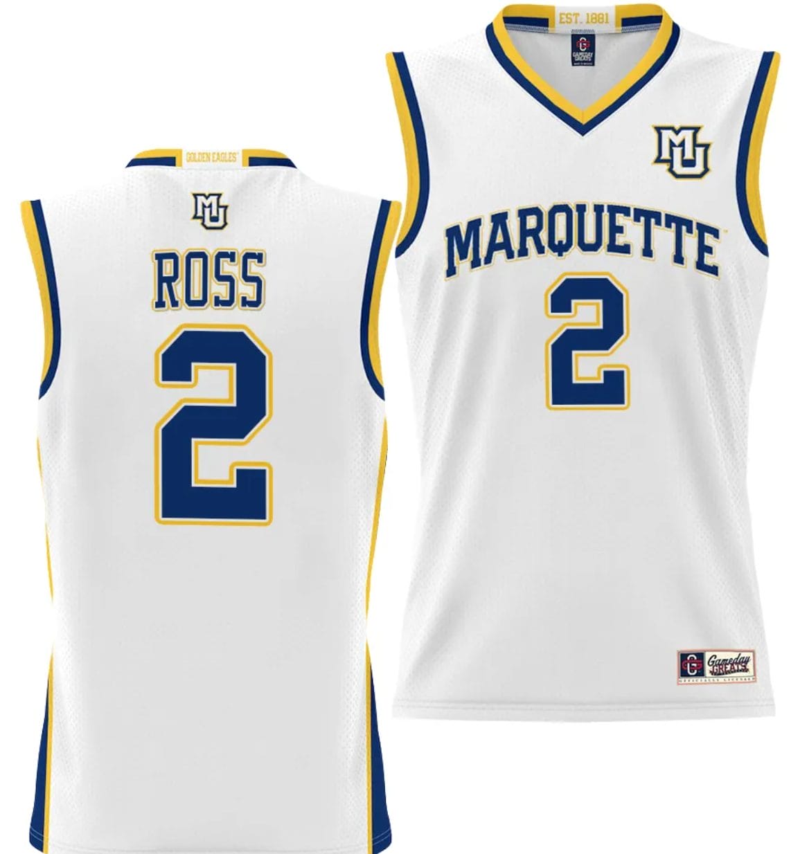 Chase Ross Jersey #2 Marquette Golden Eagles NIL Basketball Lightweight White 1 Chase Ross Jersey #2 Marquette Golden Eagles NIL Basketball Lightweight White