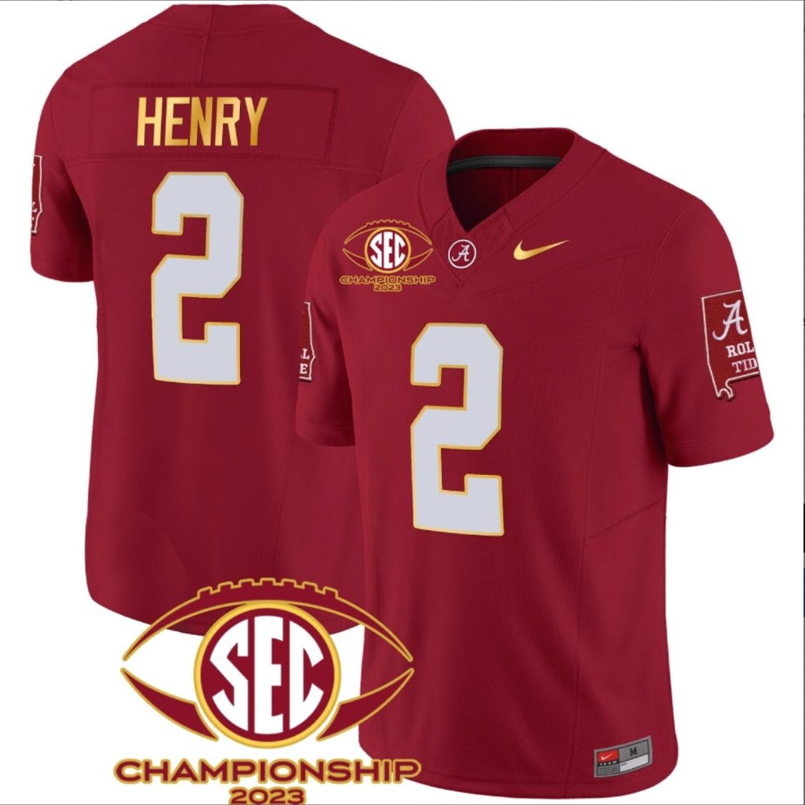 Derrick Henry Jersey #2 Alabama Crimson SEC Championship 2023 Patch Vapor Gold Football Crimson 1 Derrick Henry Jersey #2 Alabama Crimson SEC Championship 2023 Patch Vapor Gold Football Crimson