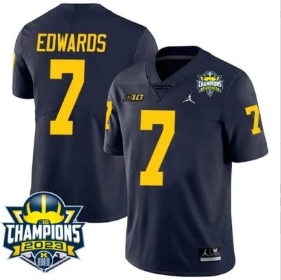 Donovan Edwards Jersey #7 Michigan Wolverines 2023 Big Ten Champions Patch Stitched Navy