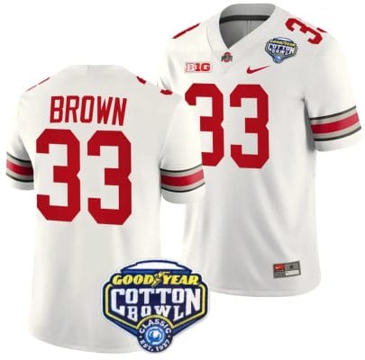 Devin Brown Jersey #33 Ohio State Buckeyes Cotton Bowl Patch 2023 Football White 8 Devin Brown Jersey #33 Ohio State Buckeyes Cotton Bowl Patch 2023 Football White