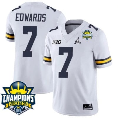 Donovan Edwards Jersey #7 Michigan Wolverines 2023 Big Ten Champions Patch Stitched White 8 Donovan Edwards Jersey #7 Michigan Wolverines 2023 Big Ten Champions Patch Stitched White