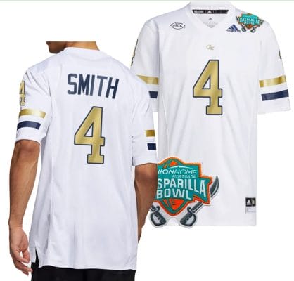 Dontae Smith Jersey #4 Georgia Tech Yellow Jackets 2023 Gasparilla Bowl Patch Football White