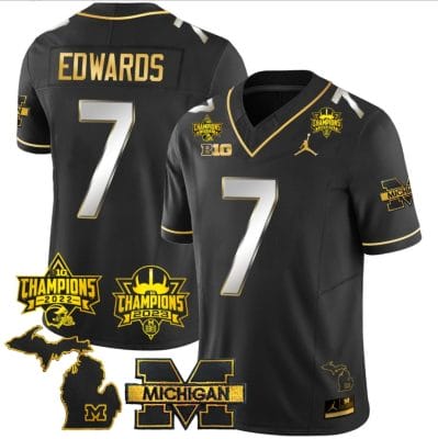 Donovan Edwards Jersey #7 Michigan Wolverines 2023 Big Ten Back to Back Champions Patch Stitched Black Limited 8 Donovan Edwards Jersey #7 Michigan Wolverines 2023 Big Ten Back to Back Champions Patch Stitched Black Limited