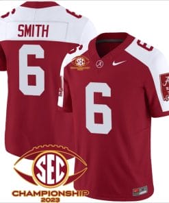 DeVonta Smith Jersey #6 Alabama Crimson SEC Championship 2023 Patch Vapor Limited Football Crimson Alternate
