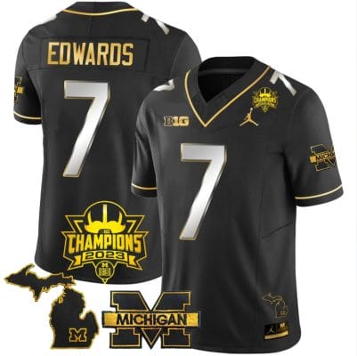 Donovan Edwards Jersey #7 Michigan Wolverines 2023 Big Ten Champions Patch Stitched Black Limited