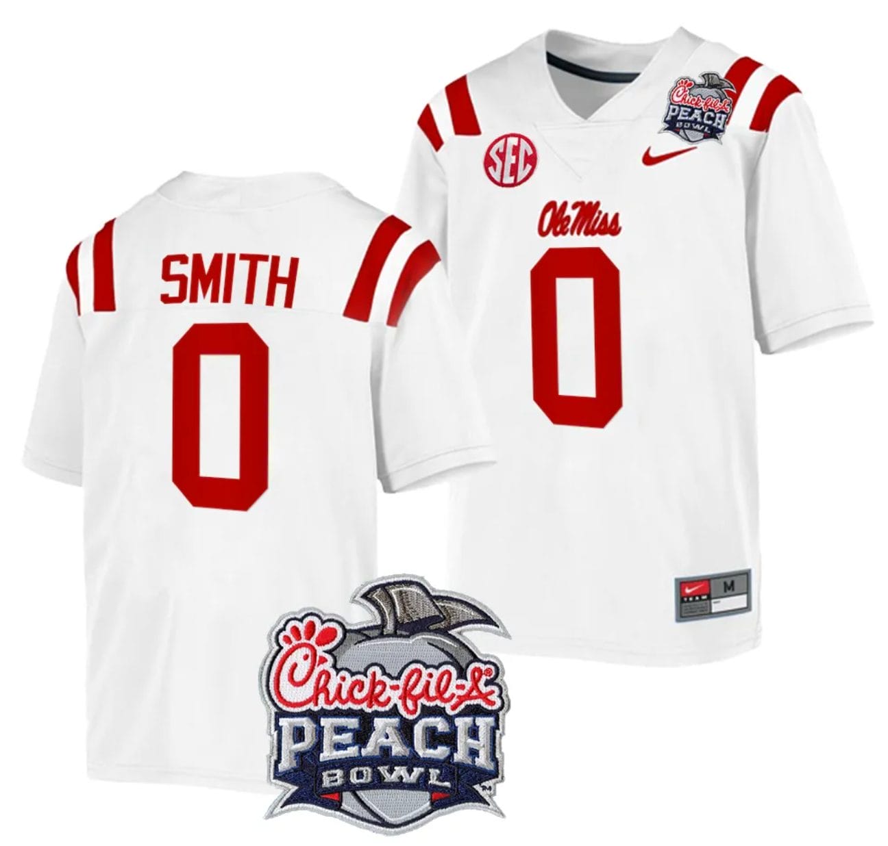 Deion Smith Jersey #0 Ole Miss Rebels Peach Bowl Patch 2024 College Football White 1 Deion Smith Jersey #0 Ole Miss Rebels Peach Bowl Patch 2024 College Football White