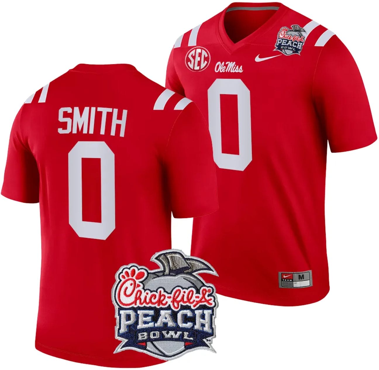 Deion Smith Jersey #0 Ole Miss Rebels Peach Bowl Patch 2024 College Football Red 1 Deion Smith Jersey #0 Ole Miss Rebels Peach Bowl Patch 2024 College Football Red
