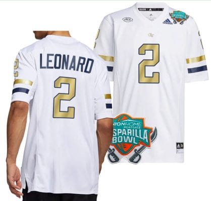 Dylan Leonard Jersey #2 Georgia Tech Yellow Jackets 2023 Gasparilla Bowl Patch Football White
