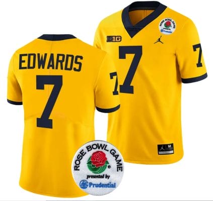 Donovan Edwards Jersey #7 Michigan Wolverines Rose Bowl Game 2024 Patch College Football Playoff Maize