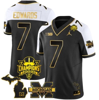 Donovan Edwards Jersey #7 Michigan Wolverines 2023 Big Ten Champions Patch Stitched Gold Alternate