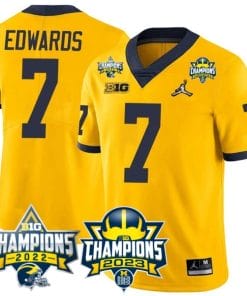 Donovan Edwards Jersey #7 Michigan Wolverines 2023 Big Ten Back to Back Champions Patch Stitched Maize
