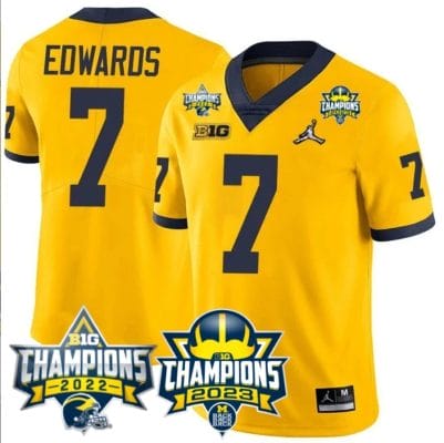 Donovan Edwards Jersey #7 Michigan Wolverines 2023 Big Ten Back to Back Champions Patch Stitched Maize 8 Donovan Edwards Jersey #7 Michigan Wolverines 2023 Big Ten Back to Back Champions Patch Stitched Maize