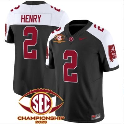 Derrick Henry Jersey #2 Alabama Crimson SEC Championship 2023 Patch Vapor Limited Football Black Alternate